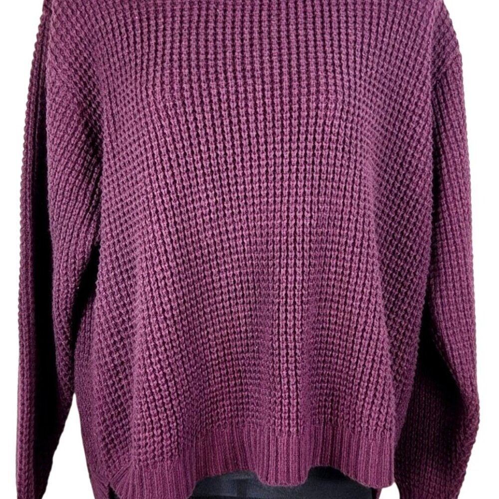 Zenana Burgundy Knit Sweater L Acrylic Long Sleeve Relaxed Fit Crew Neck Made In - Picture 2 of 6